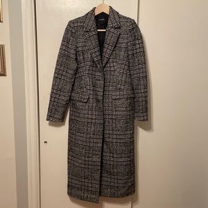 NWOT Express black& white tartan coat sz xs
